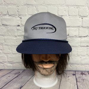 Vintage Hat Cap Snapback Gray Navy Blue Bill JKJ Trucking Rope Embroidered Logo